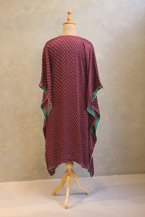 Wine Handwork Bandhej Kaftan